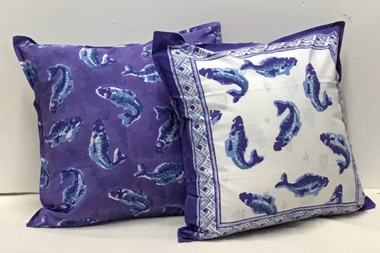 18x18 Koi Fish Blue Toss Pillow