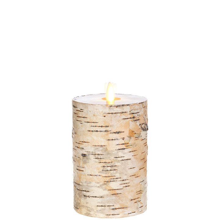 Moving Flame Birch Wrapped Candle 3.25 x 6