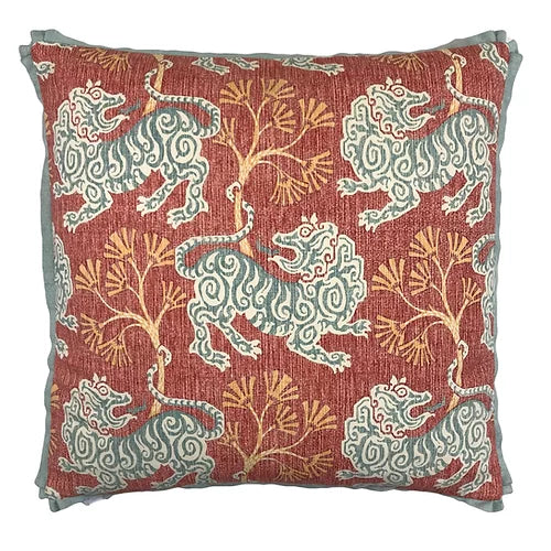 Pair of Lion Dance Rouge 22 x 22 Toss Pillow