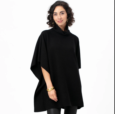 Black Knit Turtleneck Poncho Sweater