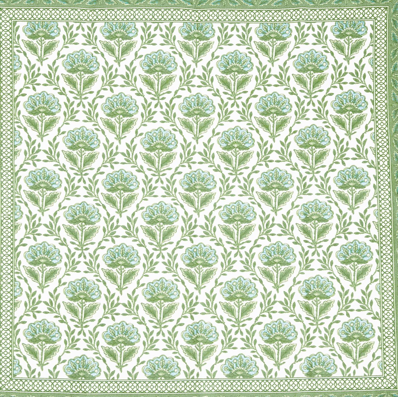 Set of 4 Floral pattern napkins in green