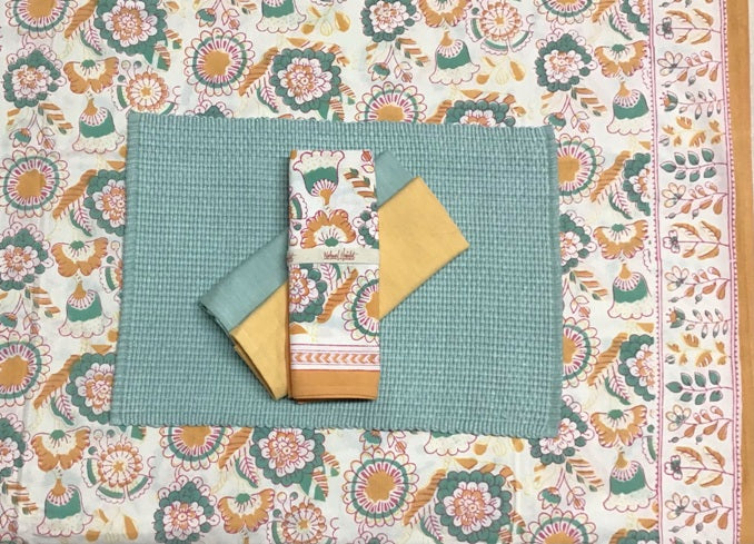 Tilly Block Melon and Green Table Cloth 60 x 90