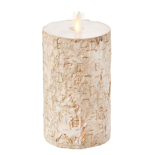 Moving Flame Birch Wrapped Candle 4 x 7 $4