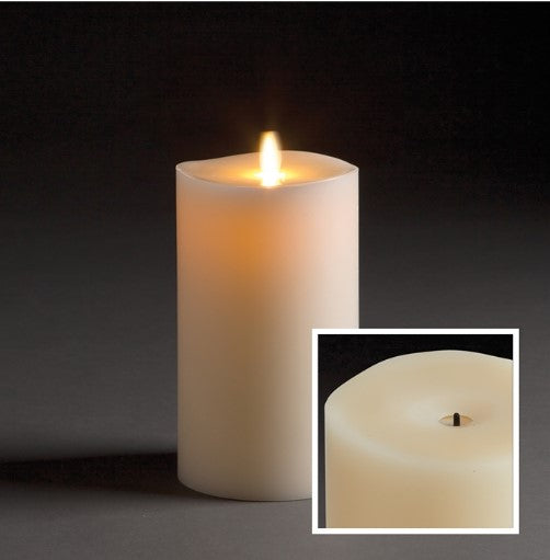Wick to flame 4x7 flameless candle ivory pillar