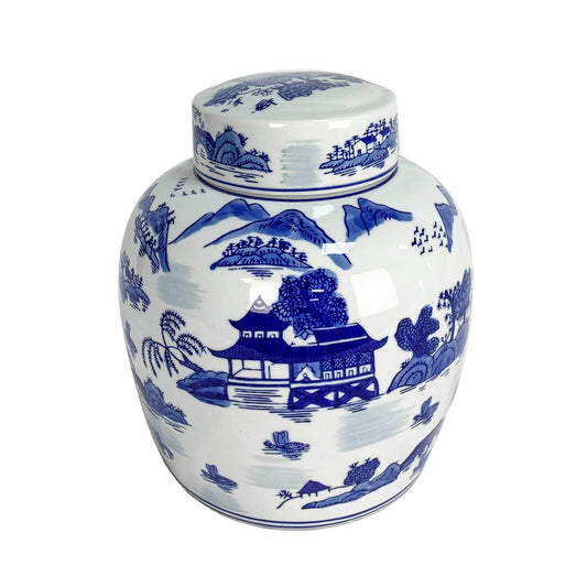 Ceramic Rounded Jar with Lid Blue