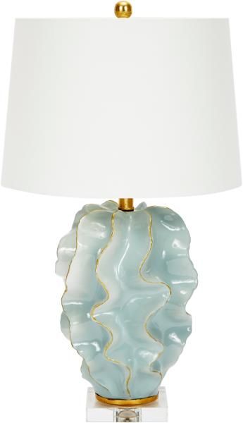 Blue Ceramic Wave Lamp with Gold Accents