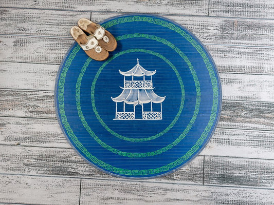 35" Round Bamboo Mat Green and Blue