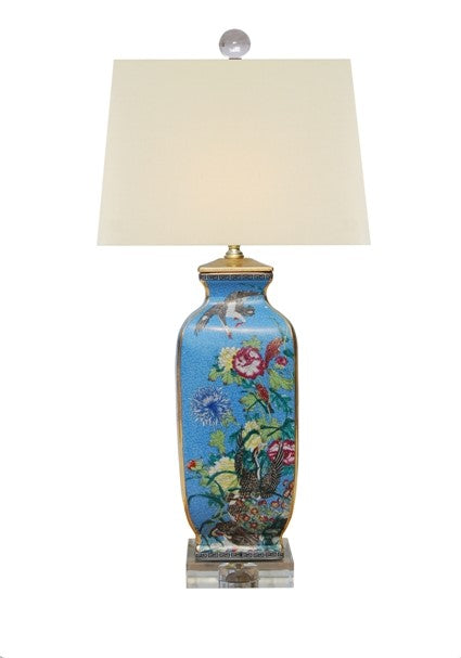 Pair of Blue Floral Style Asian Lamps