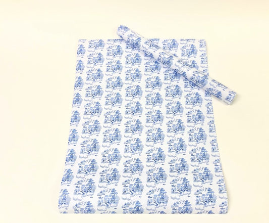 Holiday blue willow gift wrap designed by Debi Vincent