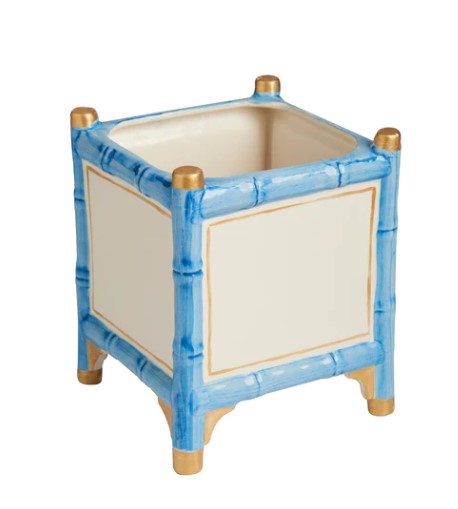 Small Bamboo Blue and White Cachepot with gold
