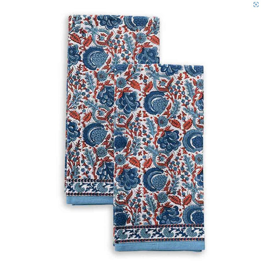 Bohemian Floral Blues and papricka tea towel
