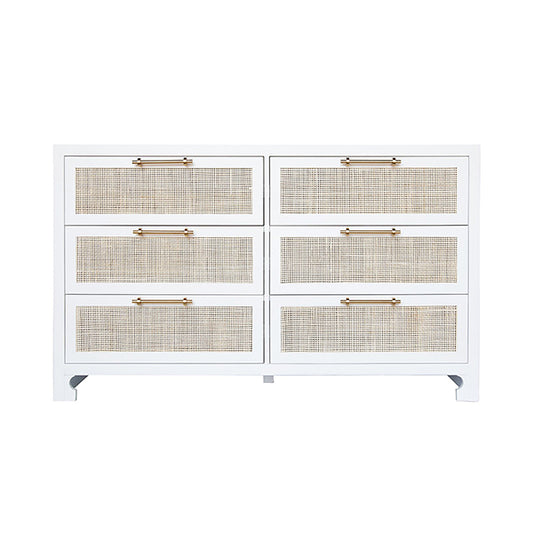 Six Drawer Cane and White Chest of Drawers