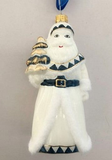 Glass Santa Ornament Blue and White