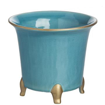 Cachepot Round Large Turquoise with yellow orchids