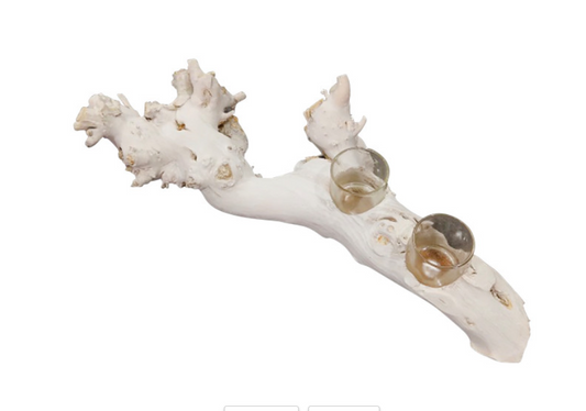 Driftwood Tea Light Holder 16.5 White 2 cup