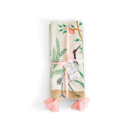 Pink Heron Dish Towels Set of Two