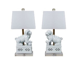 Pair of Foo Dog Table Lamps in off white