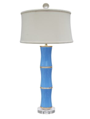 Pair of French Blue Bamboo Table Lamps