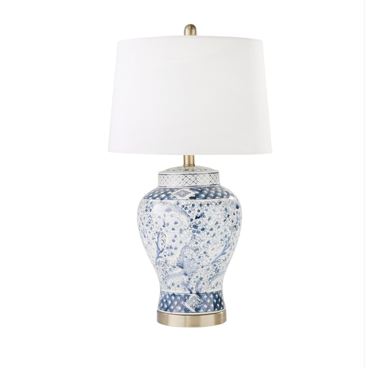 Pair of Ceramic 27" Ginger Jar Table Lamp Blue and White