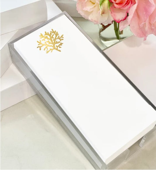 Gold Foil Coral Lux Notepad with Lucite holder