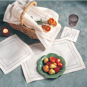 Embroidered Hemstitch Dinner Napkin White