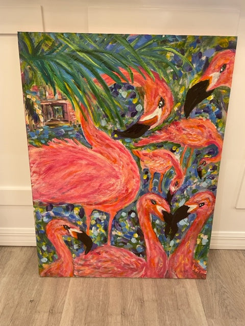 Original Flamingo Artwork by Cici 24x32