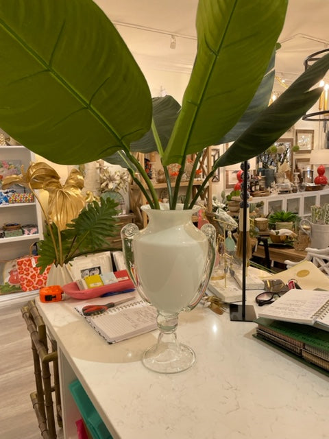 Palms in hand blown urn