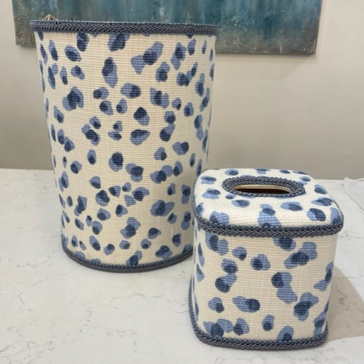 Cheetah Blue Waste basket and Tissue Holder