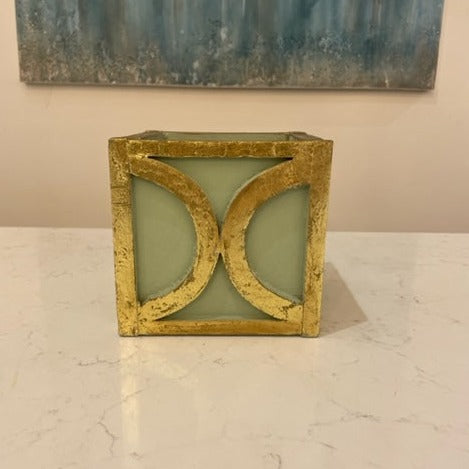 Wooden Mini Square Container with Half Circle green antique