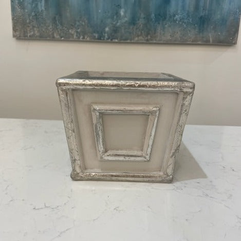 Wooden Mini Square Planter Dark Gray with Silver