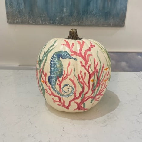Hand Painted Seahorse and Turtle Pumpkin