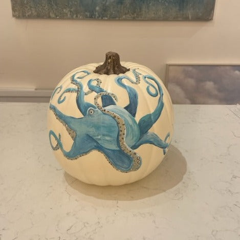 Hand Painted Blue Octopus Pumpkin