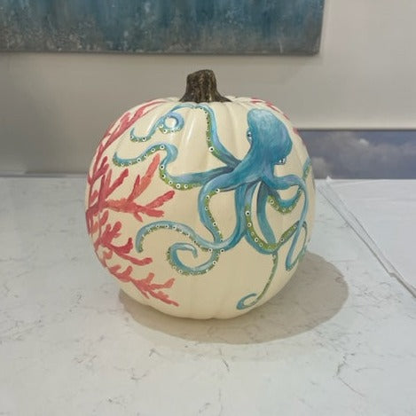Hand Painted Octopus and Coral Pumpkin