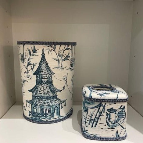 Pagoda Wastebasket and Tissue box holder set