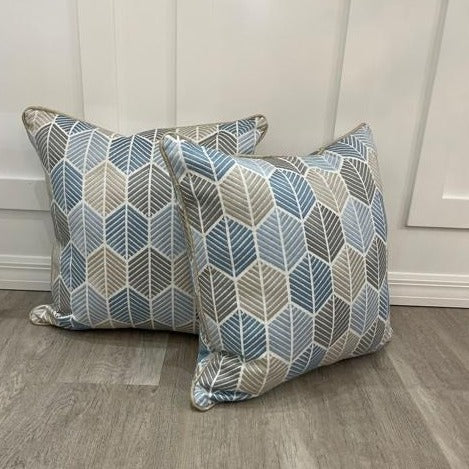 Pair of Blue, grey and cream Geo 20 x 20 Toss Pillows