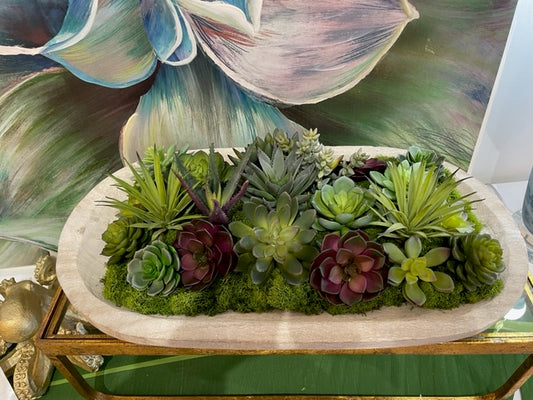 Succulent Garden in wooden dough bowl