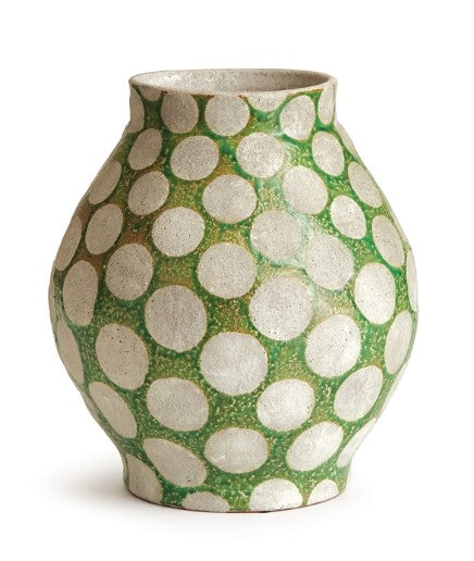 Large Green and Grey Polka Dot Vase Large