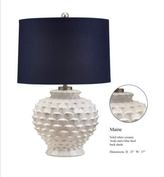 Pair of White Table Lamps with Navy Shade