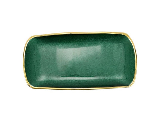 Metallic Glass Emerald Rectangular Tray