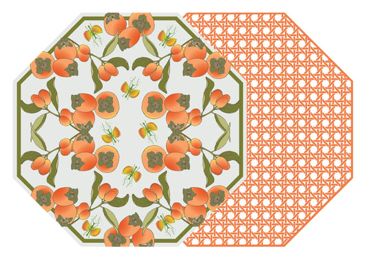 Two Sided Tangerine and cane Placemat Set of Two