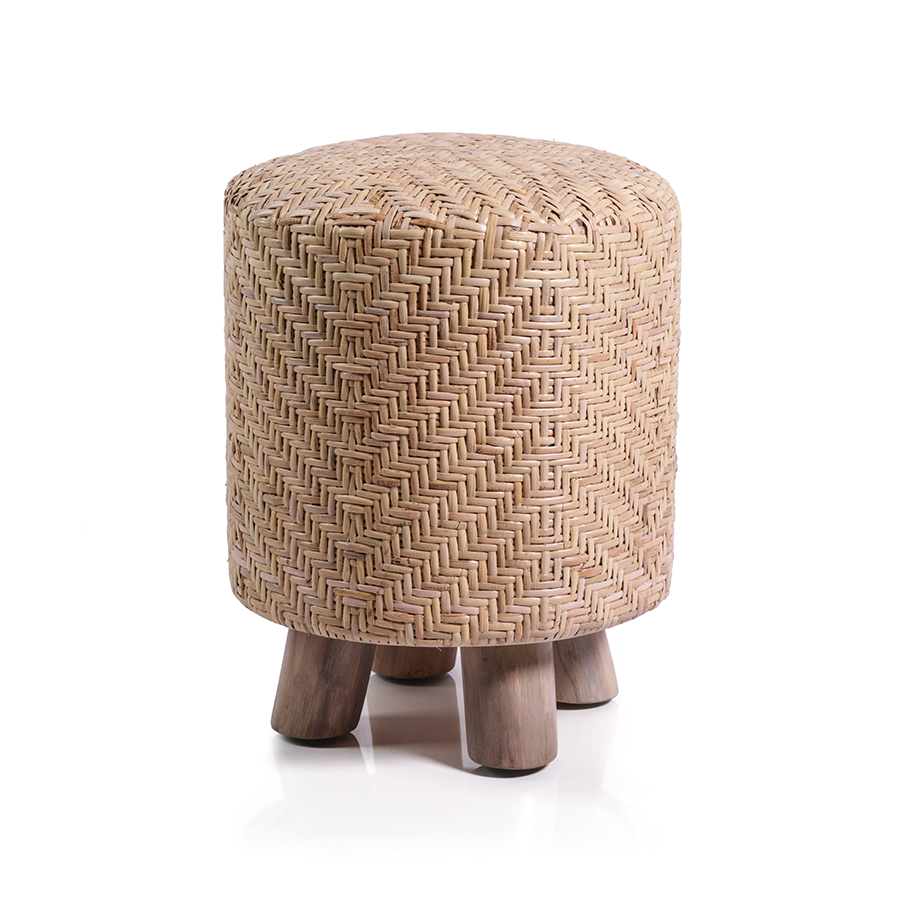 Rattan and teakwood Stool