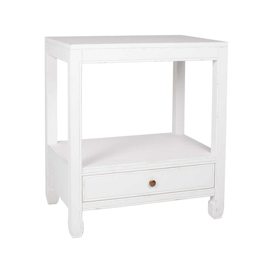 White Side Table one Drawer ming foot-SALE