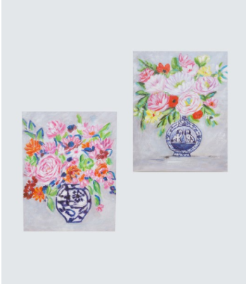 16 x 20 Floral Canvas Blue and White Vase