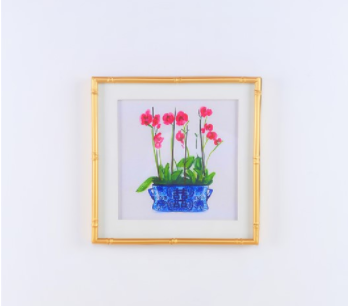 14 x 14 Squared Potted Orchids Framed