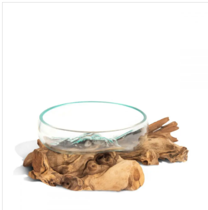 Mouthblown Glas Bowl on Driftwood Small