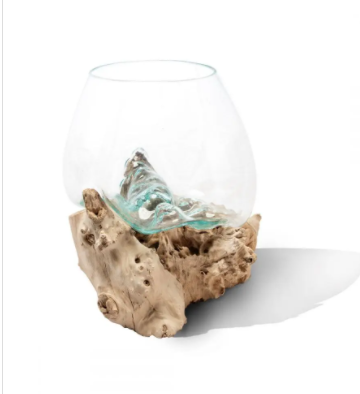Mouthblown Glass Bowl on Driftwood Large