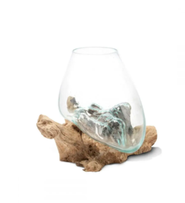 Mouthblown Glass Bowl on Driftwood Med