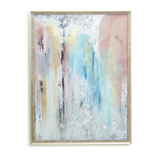 Pink and Blue Abstract Reverse Glass Painted Wall Art