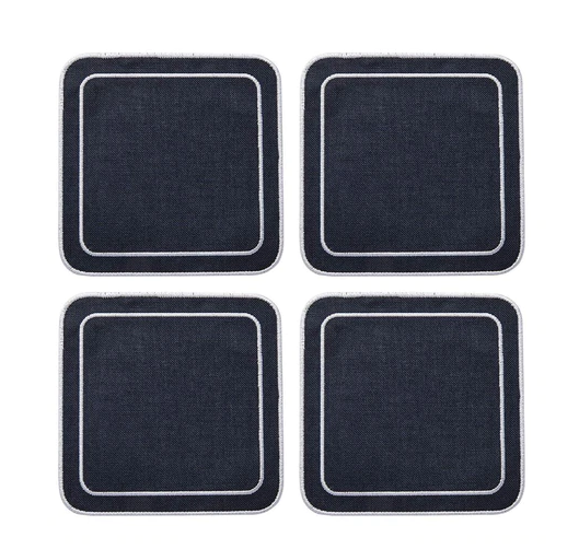 Linen Square Coaster Set of 4 Navy and White