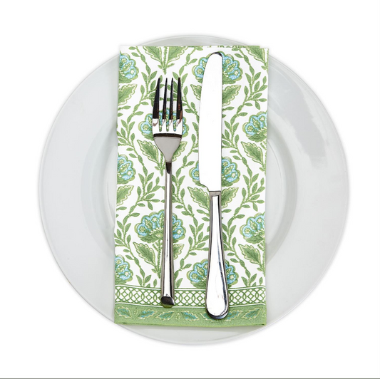 Set of 4 Floral pattern napkins in green